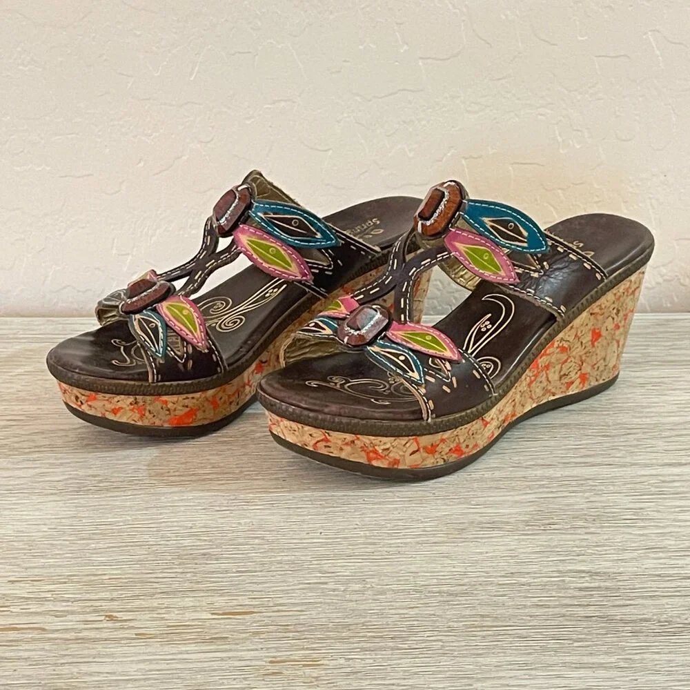 Spring Step L'artiste Bonita Sandals Platform Wedge Dragonfly Leather Colorful 6